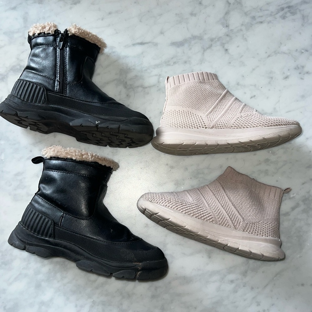 *2 Pairs * girls Zara shoes size 11 black Boots & Tan comfy no lace sneakers
